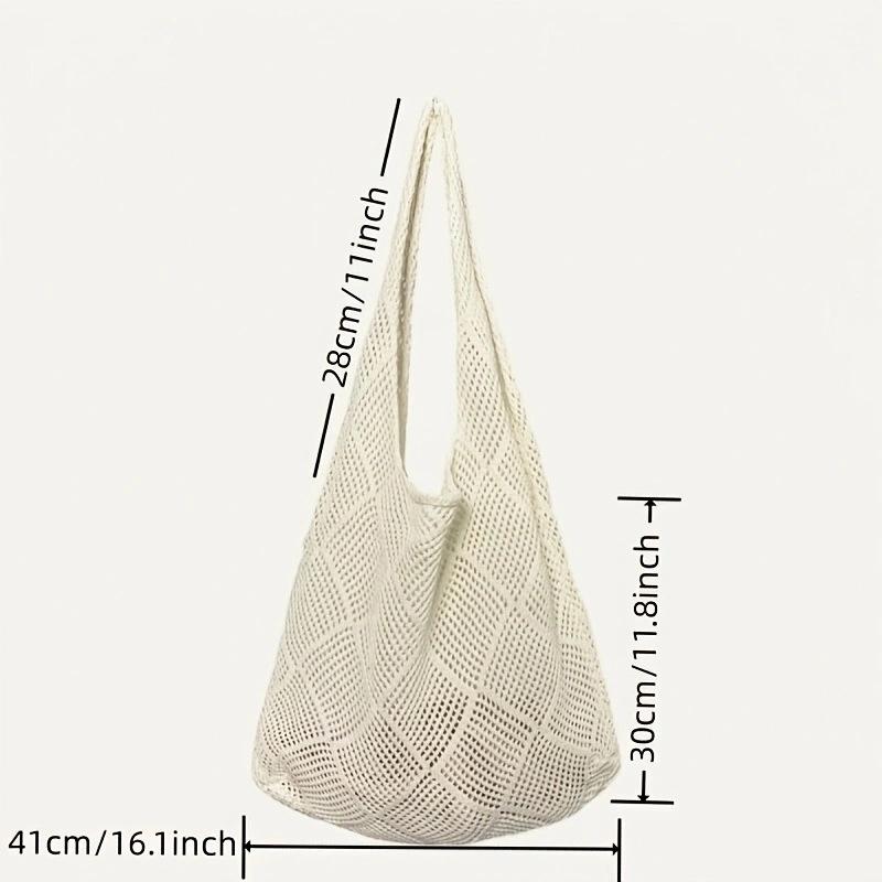 Vintage Hohlstricktasche Gewebte Tasche Damenhandtasche Häkeltasche Einfarbige Hohl-Henkeltasche Reise-Umhängetasche