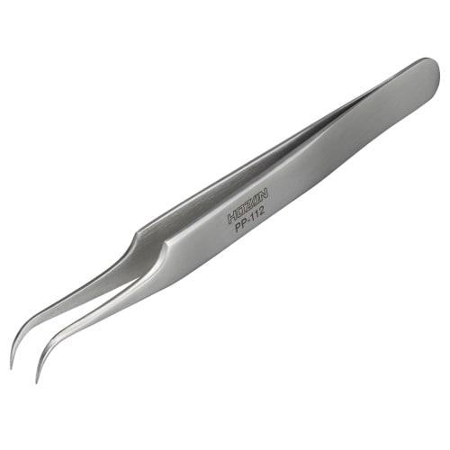 HOZAN Tweezers, 115mm Long, 8mm Opening, 0.3mm Tip, Curved Tip, PP-112