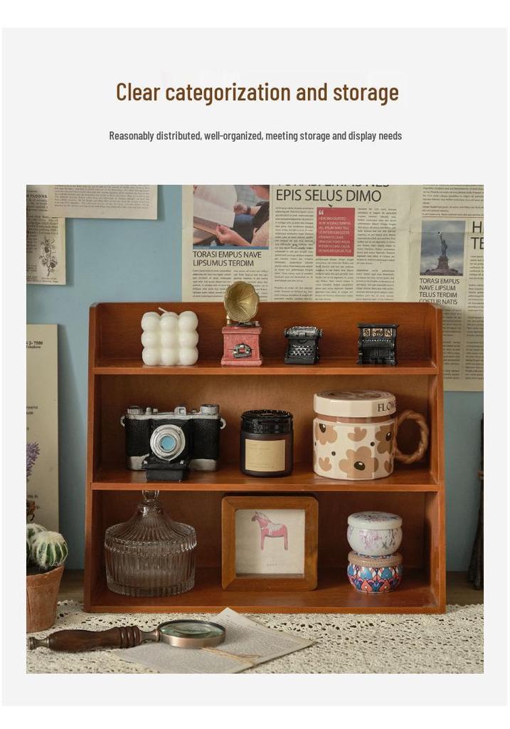 Zakka Wall-Mounted Wooden Desk Organizer - Multi-layer Retro Storage Rack