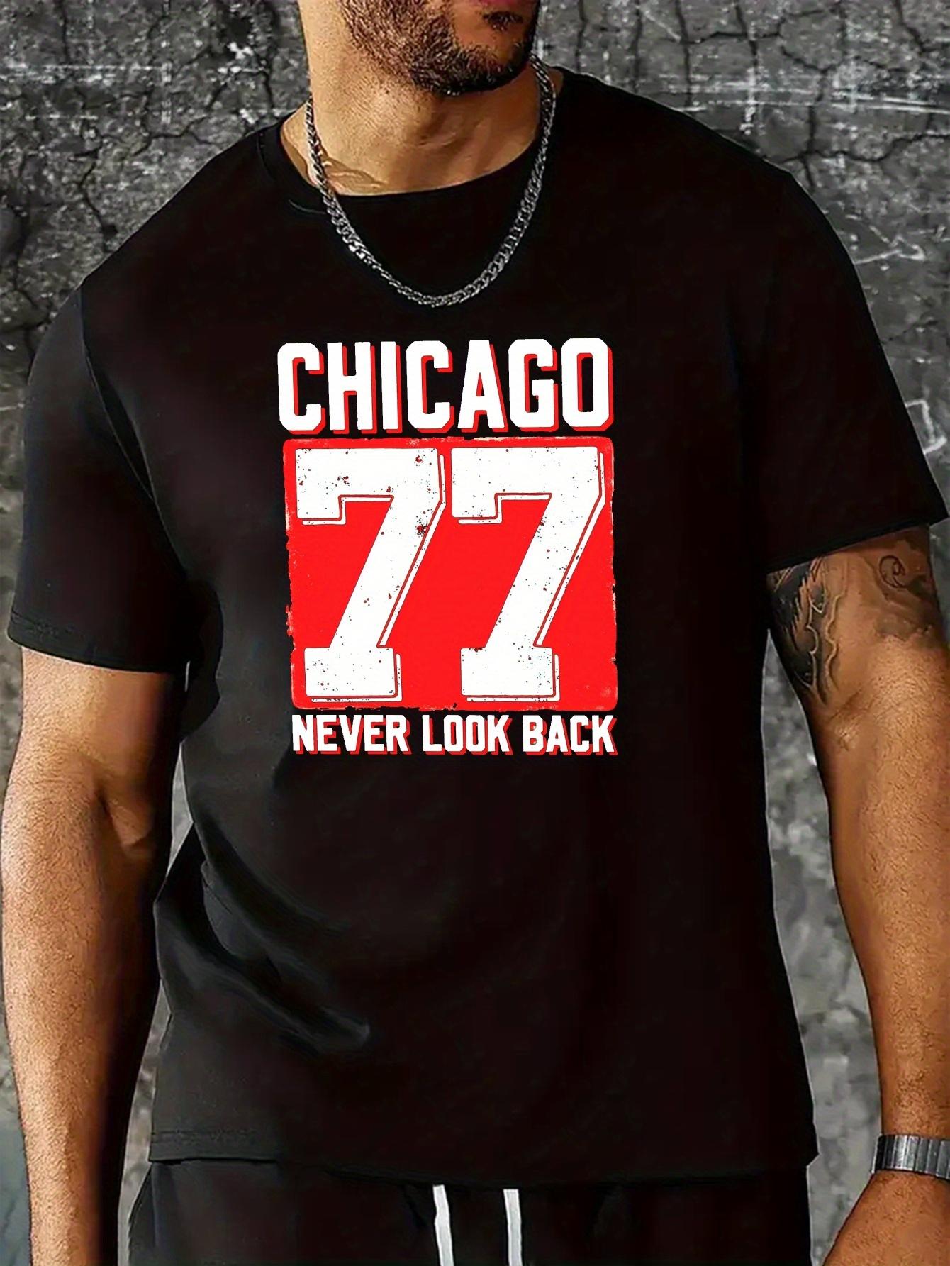 Chicago 79 Graphic Print Cotton Blend T-shirt - Black with Red & White Design XXXL