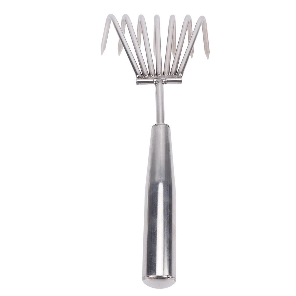 Stainless Steel Hand Rake Soil Tiller Small Beach Rake with Comfortable Handle 7 Sturdy Tines for Gardening Multi