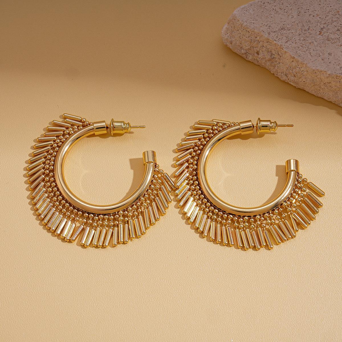 Geometric C-fringed Silver Needle Earrings Simple Earrings