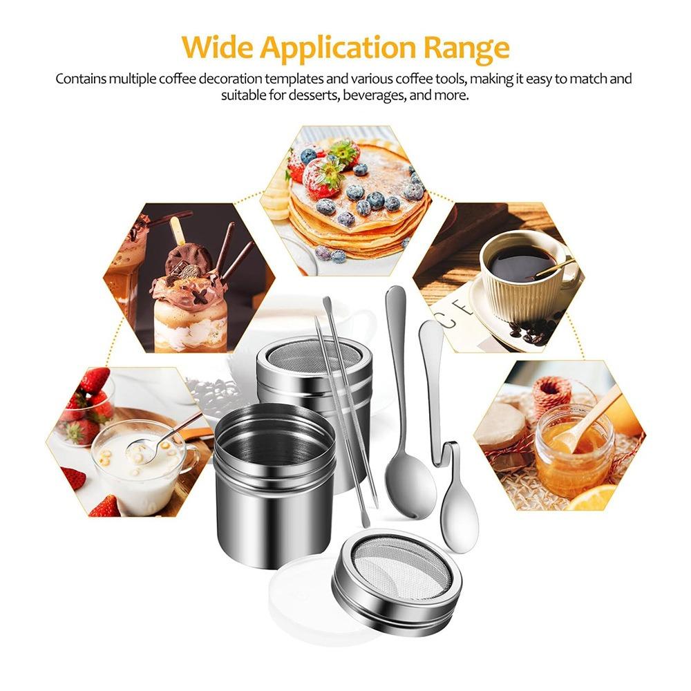 Stainless Steel Latte Art Tool Set - Needle, Powder Shaker, Piping Pen for Barista/Home Coffee Bar | Fancy Tools for Cappuccino, Latte YJKJ-003 argent