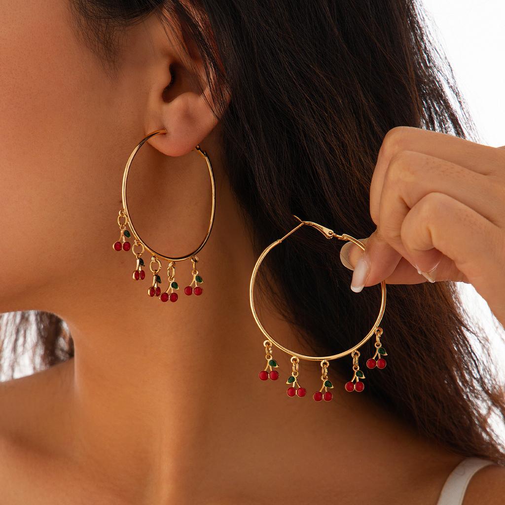 Accessories Mori Style Mushroom Leaf Earrings, Exaggerated Large Earrings, Cherry Pendant, Fringed Earrings.