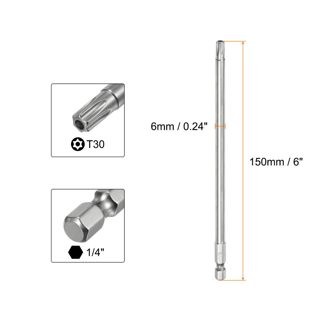 1/2/5pcs Security Torx Bit 1/4" Hex Shank 6" Long T8//T10/T15/T20/T25/T27/T30/T40 Screwdriver Torx Head with Hole