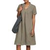 Women's Summer Casual Midi Short Sleeve Dresses Solid Color V-Neck Beach Vacation Dresses