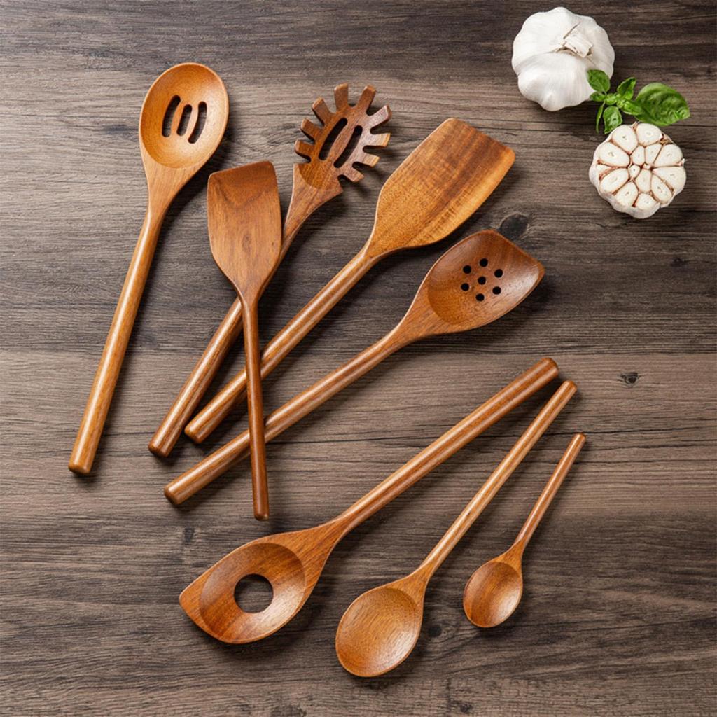 Cooking Wooden Spatula, 8-Piece Solid Wood Spatula and Spoon Utensil Set, Suitable For Home Kitchen Cookware