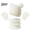 Soft Comfortable Winter Headwear Kids Warm Knit Set Bear Ear Hat Fleece Lined Neck Gaiter & Thermal Accessories Full Finger Gloves Thick