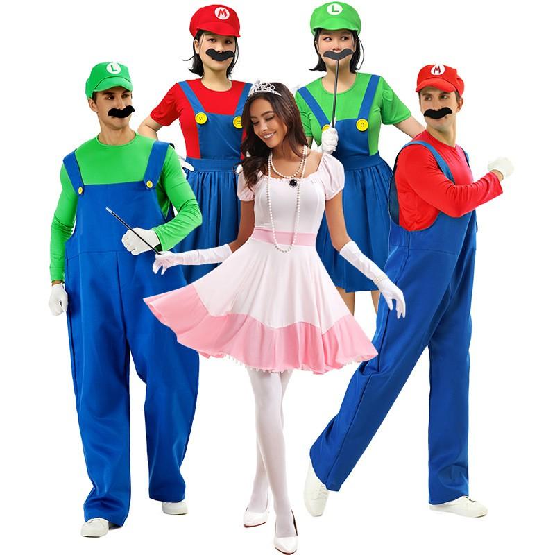 Mario Princess Peach Cosplay Costume Set Couples Halloween Party Outfit Sweet Game Theme Dress With Accessories