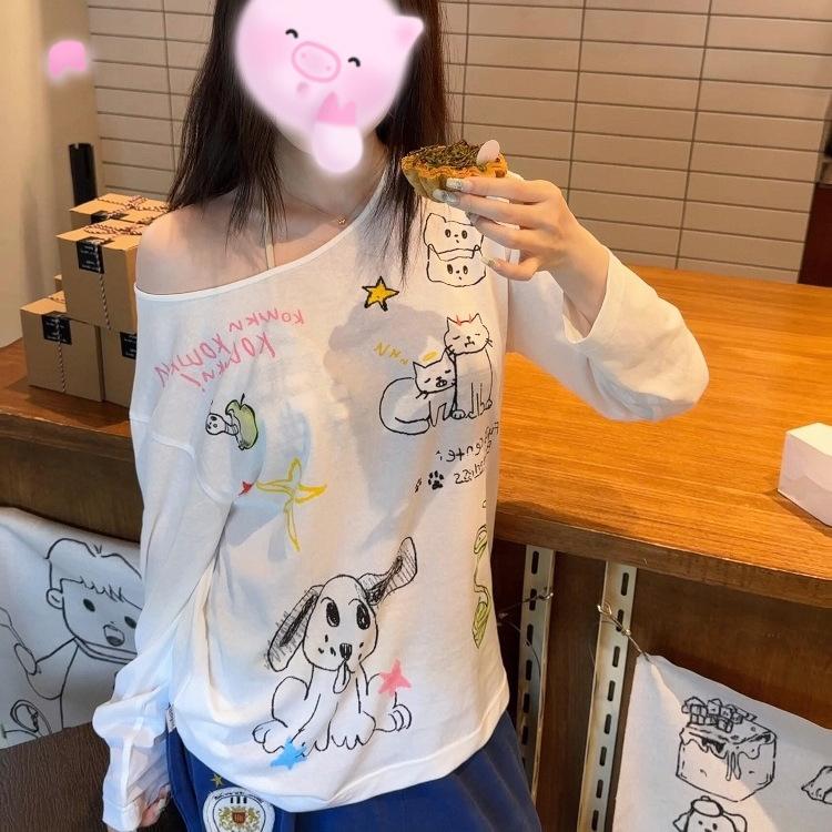 Korean Chic Lazy Wind Fun Graffiti Printing Long-sleeved Sunscreen Blouse Women's 2026 Summer Unique Beautiful Top