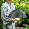 [Keichido] Folding Fan with Noshi Box, Checkered Frame, xin01 Black
