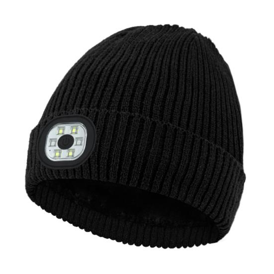 Unisex Ensfarget LED Lys Lue Fleecefôr Strikket Lues Vinter Utendørs Ridning Nattløping Varsellys Lue Streetwear