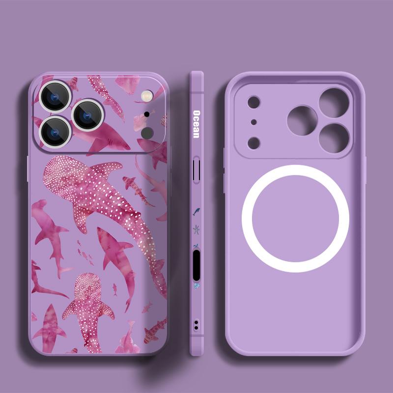 For iPhone 17 Pro Max Case Shark Whale Marine Life Pattern Magnetic For Magsafe Soft Cover For iPhone 16 15 14 13 Pro Max 17E 16E