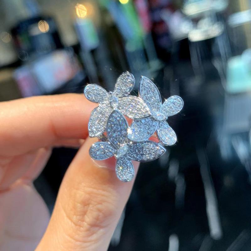 Exquisite Butterfly Flower Sparkle Diamond Adjustable Ring - Chic Cold Aesthetic Design