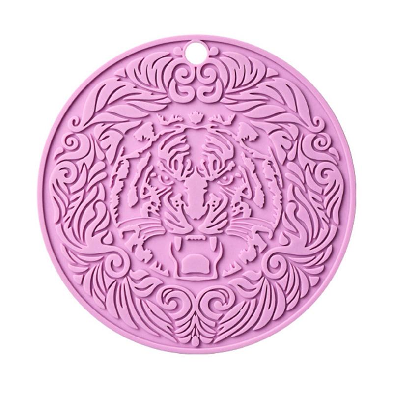 17*17cm Tiger Pattern Round Silicone Heat Resistant Mat Dining Table Placemat E