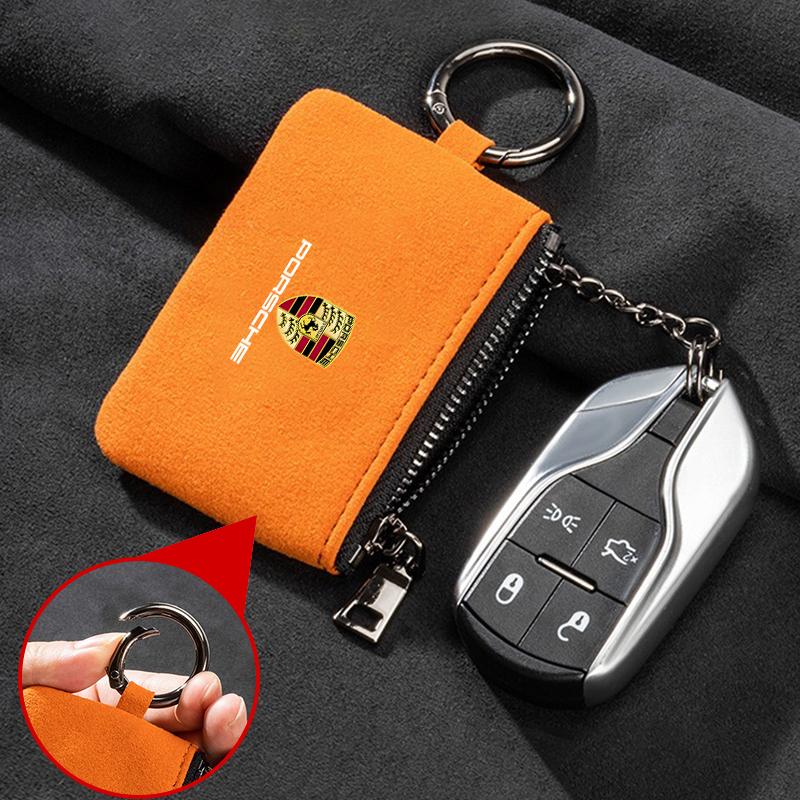 Neue Wildleder Auto Schlüssel Tasche Schlüsselanhänger Geschenk Anhänger Schlüsselanhänger Für Porsche Cayenne Panamera Macan 911 718 Taycan Boxster Cayman 918 Pajun
