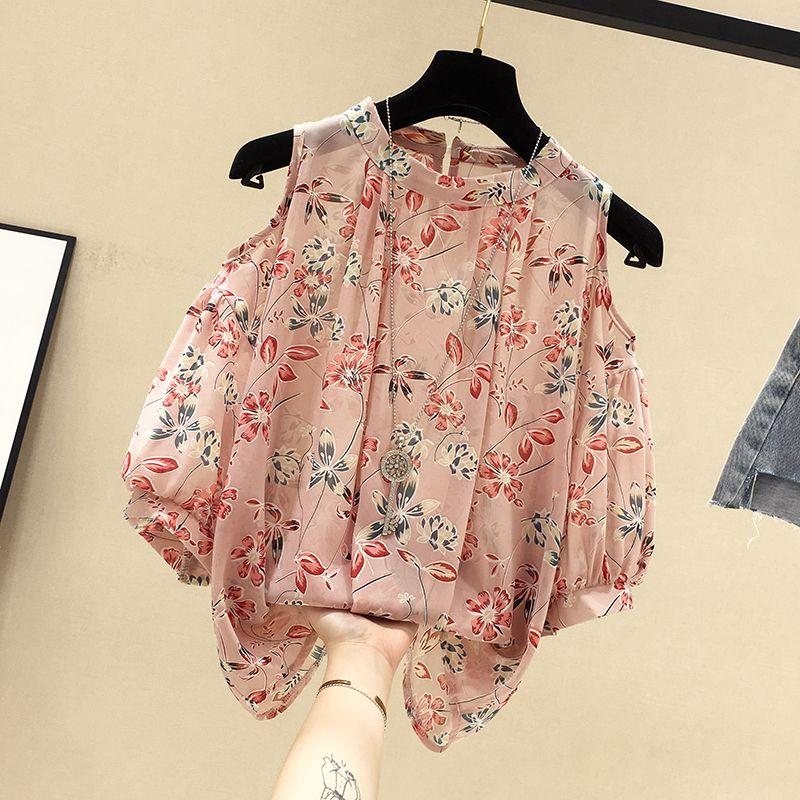 Негабаритная женская летняя шифоновая рубашка с короткими рукавами и цветочным принтом — фото 12