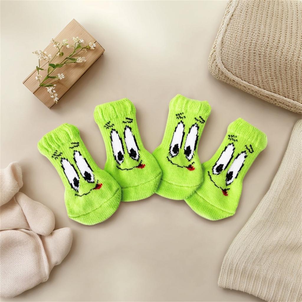 4lots Antiskid Dog Paw Protectors Warm Dog Socks Small Cat Knitted Warm Socks for Indoor and Outdoor Use