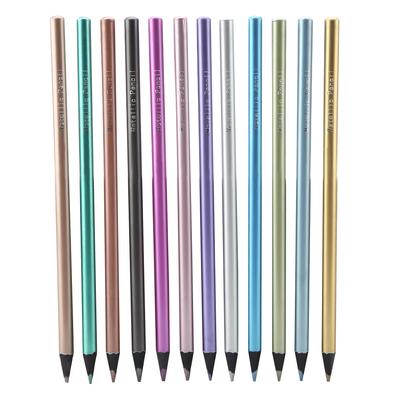 12 Colors Metallic Pencils NOn Toxic Black Wood Colored Pencils Set for Coloring Books