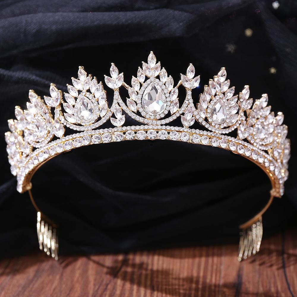 DIEZI New Baroque Korean Gold Color Crown Hair Accessories Luxury Crystal Tiara For Women Wedding Headdress Bridal Hair Zircon