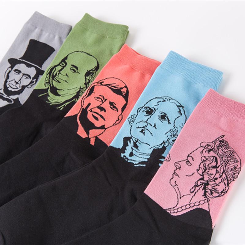 Trendy Men's Mid-Calf Character Portrait Cotton Socks