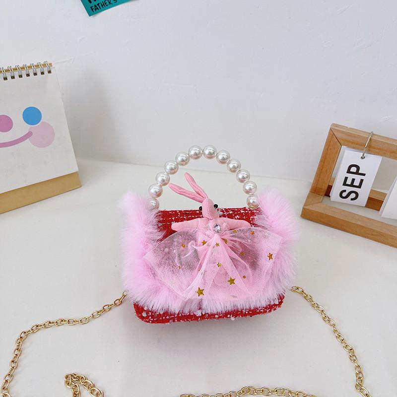 Charming Pearl Bow Mini Handheld Bag For Kids With Stylish Modern Design And Breathable Fabric