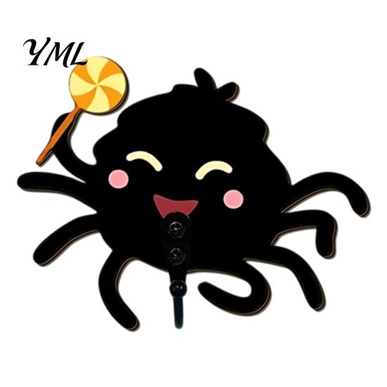Stable Load Bearing Hook for Bags Wooden Spider Wall Keys Hat Towel, Cute Cartoon Black Decorative Halloween Hanger, Mounted Gothic Key Entryway