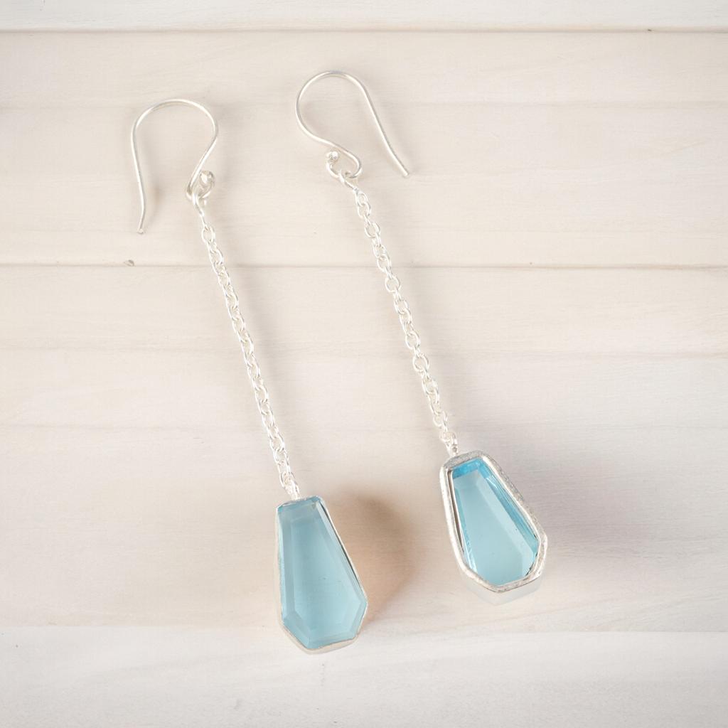 Orecchini da donna fatti a mano in argento sterling 925 con gemma di topazio azzurro cielo, 3,0" EE-135-6