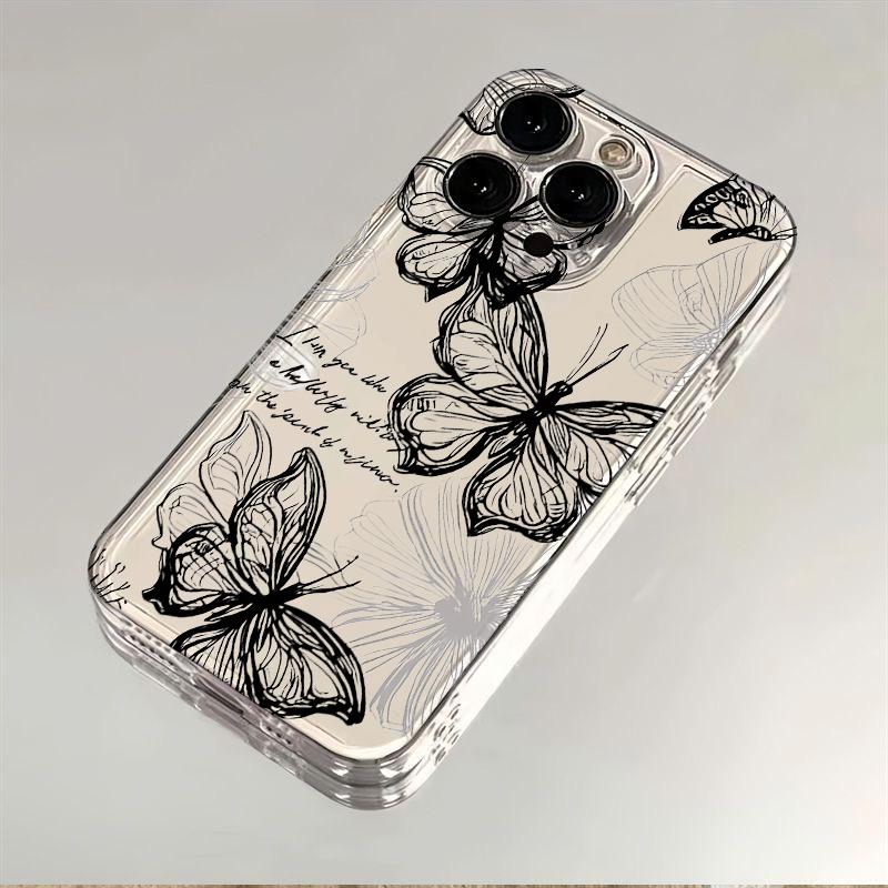 Butterfly Flowers Phone Case for iPhone 17 Air 16 15 14 13 12 11 Pro Max Plus Mini 8 7 Soft Transparent Cover Fundas Accessory