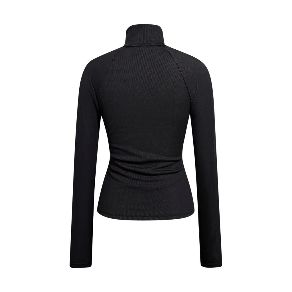 Herbst und Winter Damen Slim Fit Elastisch Schlankmachend Reißverschlusskragen Gestricktes Basic Kurzarmshirt Top T-Shirt