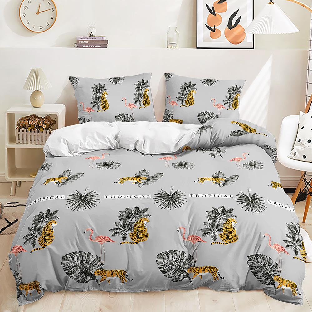 Three-Piece 3D Quilt Cover Plant Leaves Simple Wind Kit Bedding