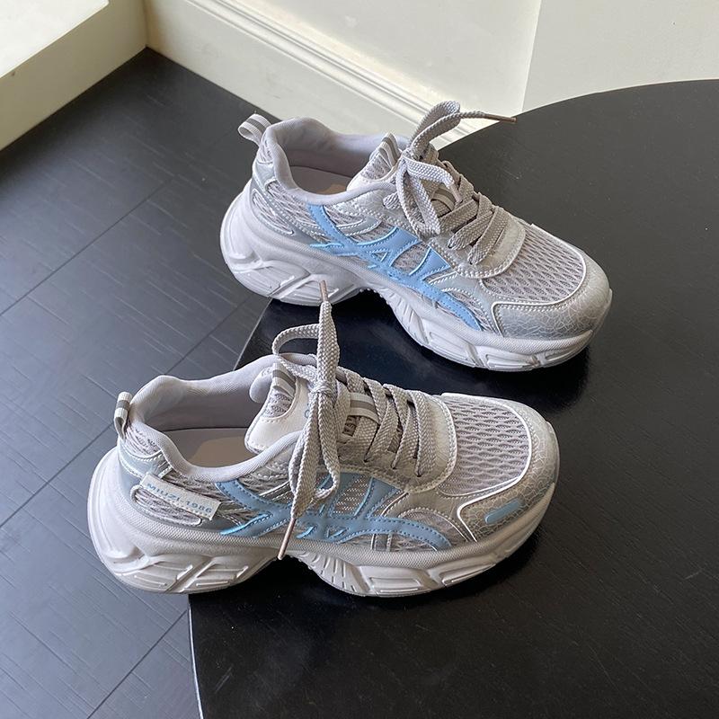 Platform Shoes Summer Retro New Color Matching Mesh Breathable Soft Sole Girls Casual Running Sneakers