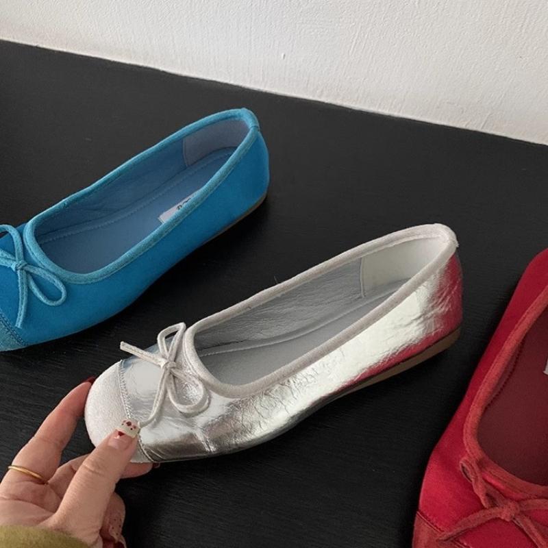 CNMR  Elegant Bow Knot Ballerina Woman Flat Round Toe Comfortable Comfortable Ladies Leather Loafers Single Shoes