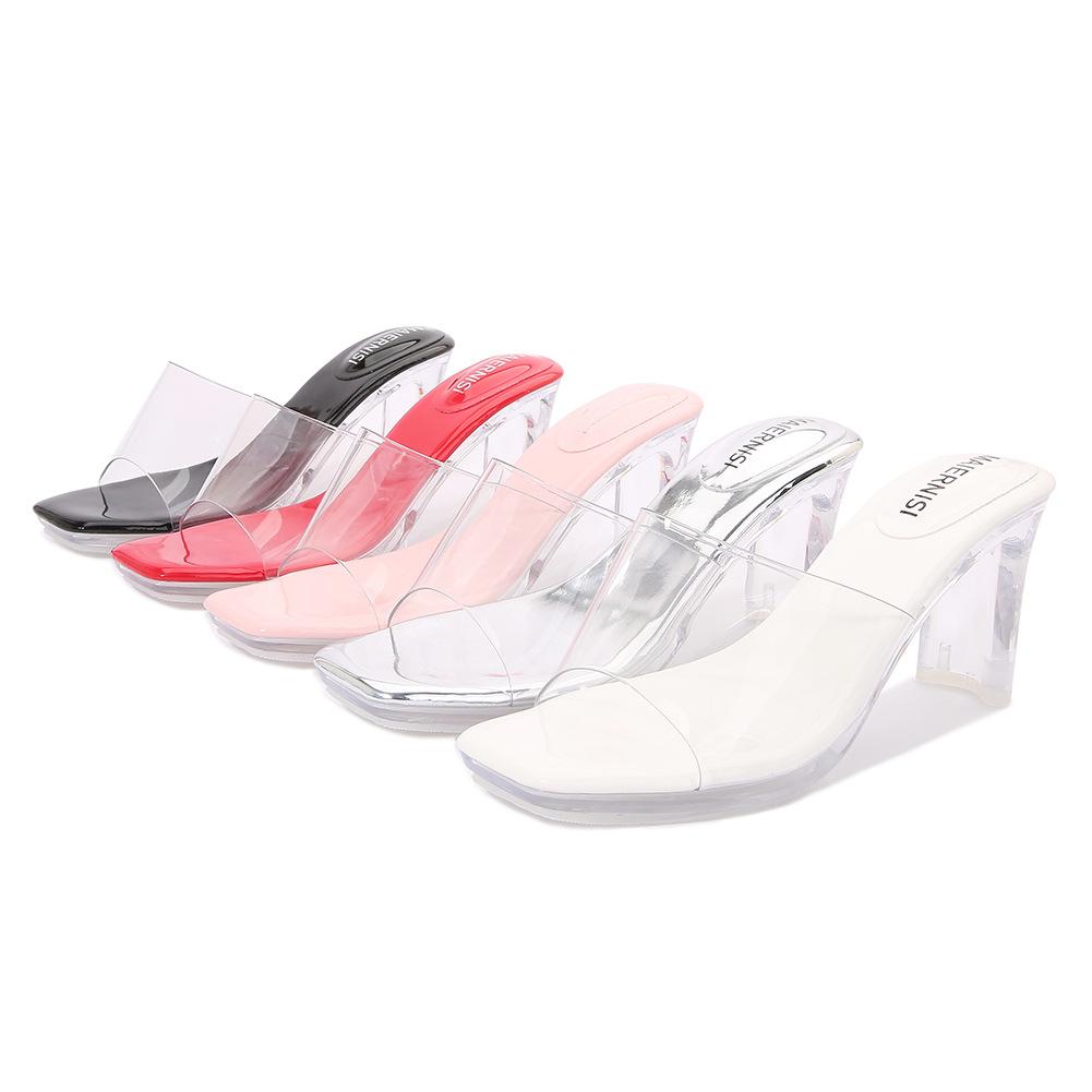 Summer sandals female thick heel square head fairy wearing fashionable silver crystal heel high heels