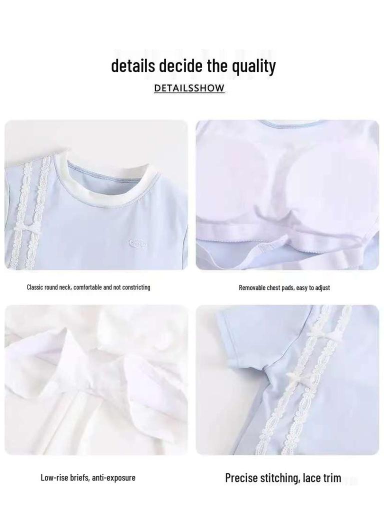 Girls' Junior High School Two-Piece Swimsuit with Chest Pads - Stylish Design for Medium and Large Children