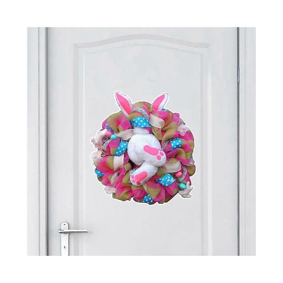 (30cm,D)Easter Rabbit Garlands Colorful Easter Rabbit Wreath Bunny Sticker Party Eggs Door Oranments