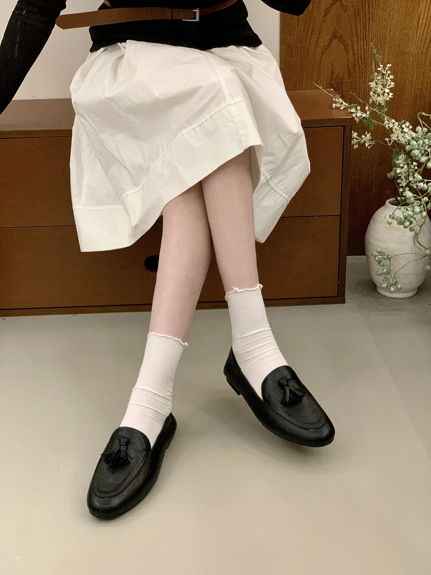 THEDOUDOU French flat-soled apricot loafer single shoes women s shoes 2025 new versatile British style small leather shoes 35