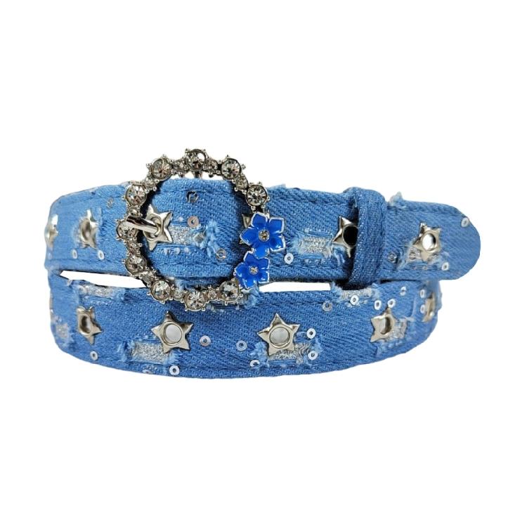 Flower Waist Chain Vintage Flower Denims Belt for Women Proms Stage and Club Party Casual Wear Elaborate Jewelry