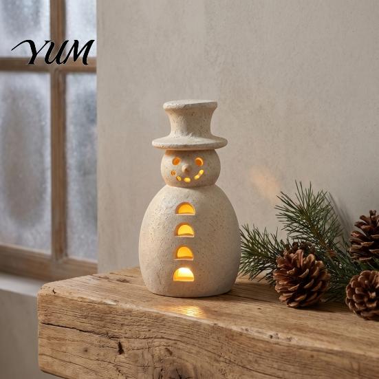 Desktop Snowman Decor Christmas Decorative Light, LED Light-up Hollow Figurine, Statue Resin Night Lamp for Holiday Party Tabletop Light-Up Figurine