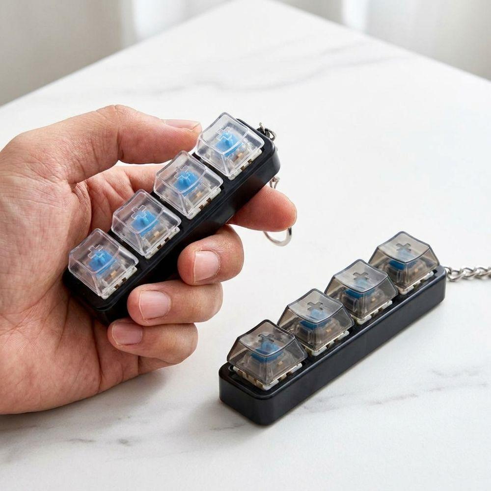 4 Keys LED Keyboard Keychain Transparent with LED Light Light Up Keycap Fidget Crisp Clicky Press Feeling Wear-resistant