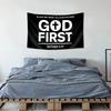 God First Christian Flag Tapestry Matthew 633 Bible Verse Wall Hanging Polyester Faith Decor for Bedroom Dorm Church