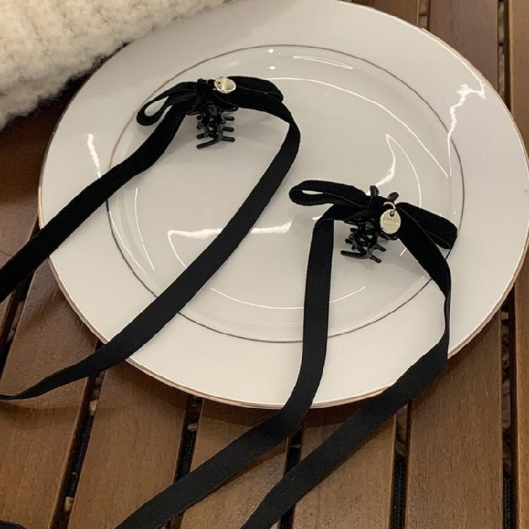 Velvets Bowknot Hair Clip Long Ribbon Hairpins Hair Accessories Hair Side Clips