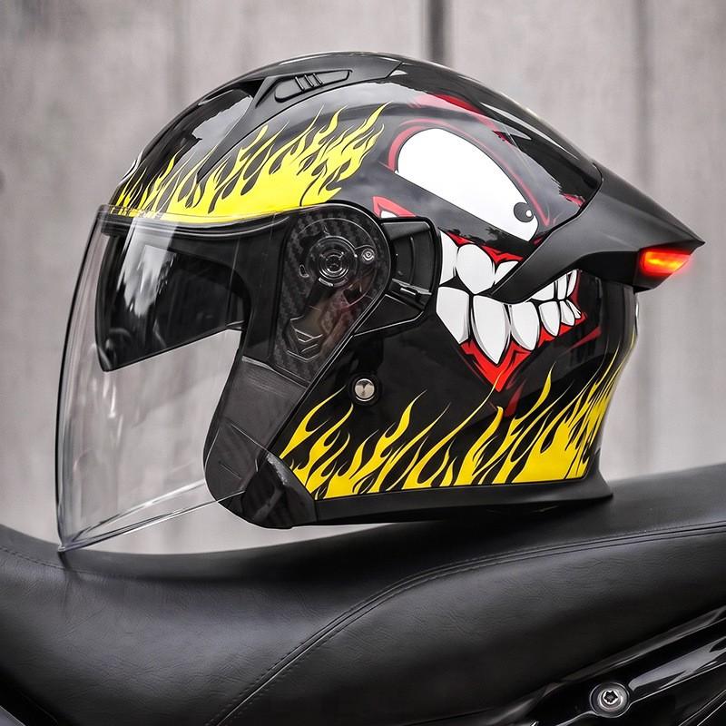 Smart LED Tail Light Motorcycle Helmet 3/4 Open Face ABS Full Protection Universal Fit Men Women