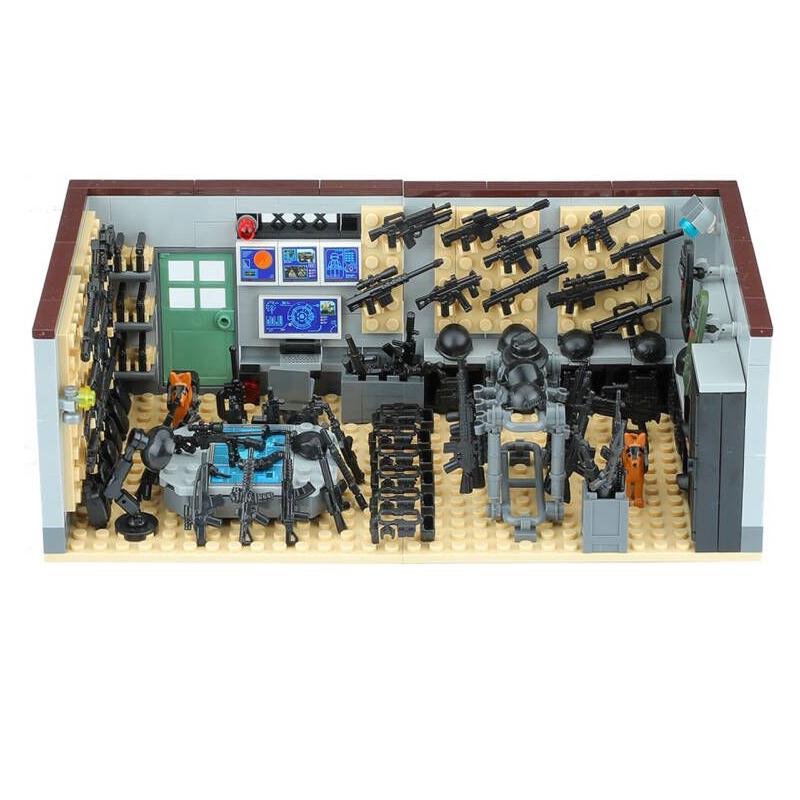 MOC Military Weapons Armory Accessories Building Blocks City SWAT Soldiers Figures Arsenal House Constructor Bricks Toys For Kid