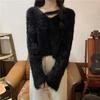 Trendy V-Neck Faux Mink Fur Sweater for Women - Autumn/Winter Cozy Knit Top