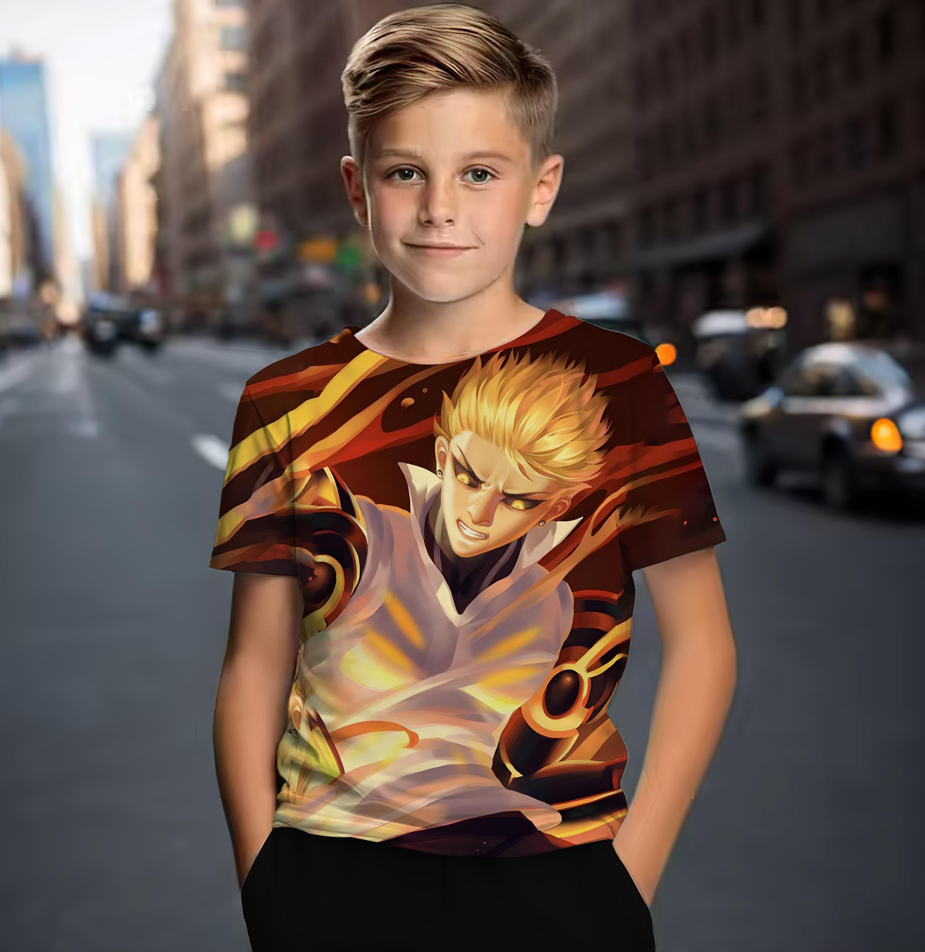 2026 New Summer Super Cool Casual Short-Sleeve T-Shirt for Boys and Girls, One-Punch Man Pattern 3D Print Children s Top 100