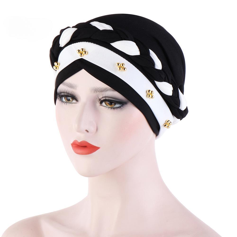 Women Twisted Braid Turban Hat Hijab Cap Beading Hair Loss Head Cover Headwear EMA