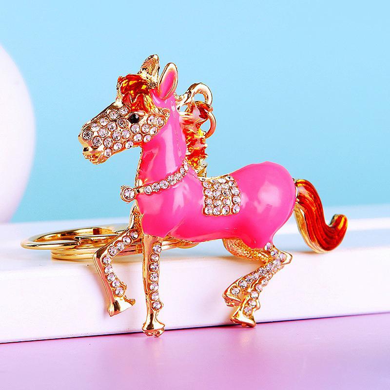 Rhinestone Pony Car Keychain Metal Bag Pendant Keychain Ring Year Of The Horse Zodiac Charm