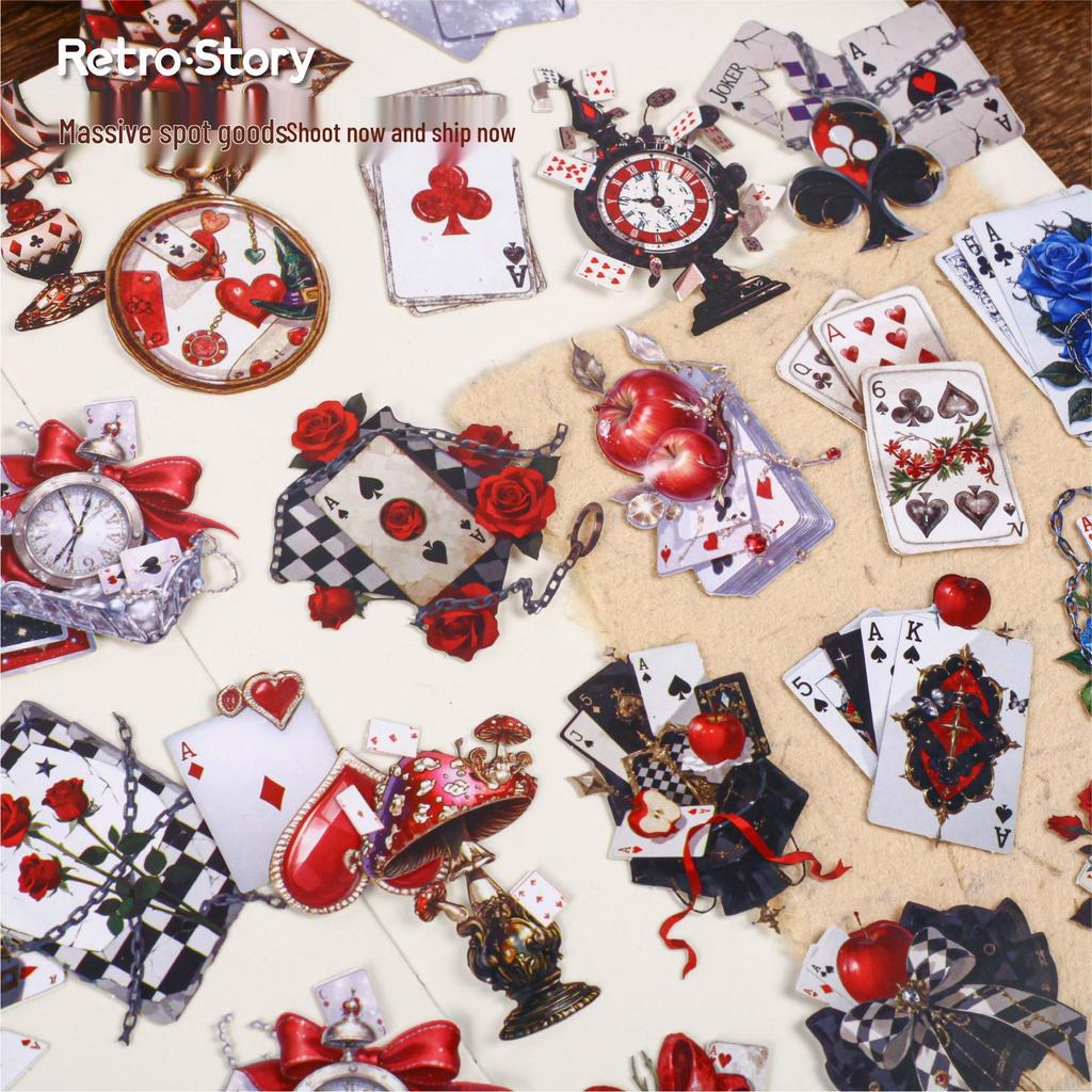RetroStory Vintage Playing Cards Sticker Pack - 16 Sheets, 6 Styles for Journaling and DIY Decorations.