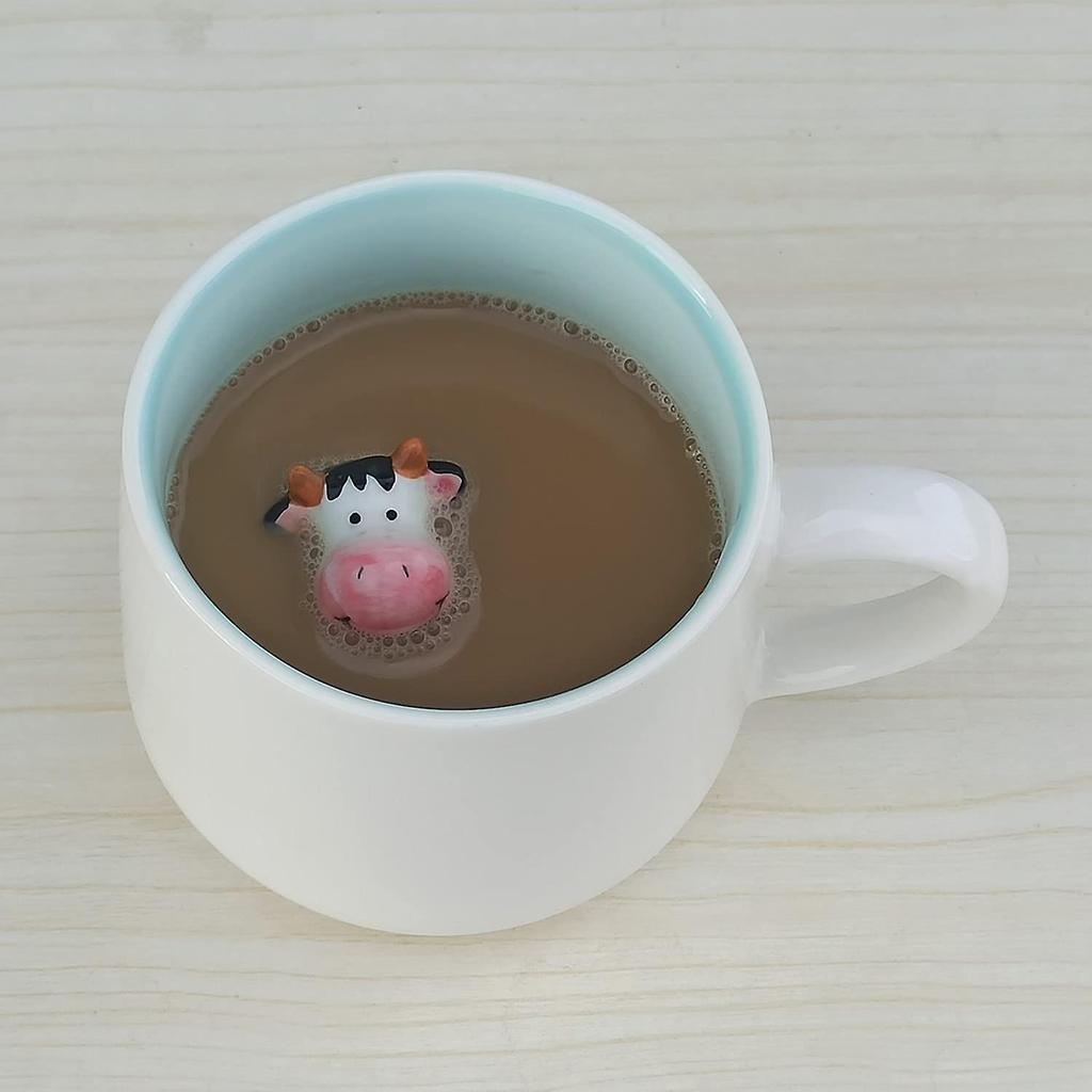 3D Animal Coffee Mug with Cute Cow Inside, Funny Cartoon Figurine Milk Tea Cup, Christmas Birthday C